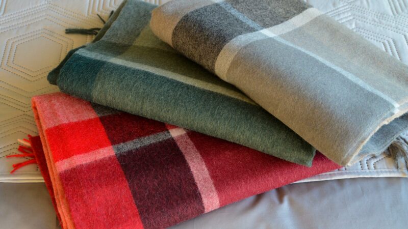 Recycled Alpaca Wool Rich Throws - L to R: Red, Mocha, Green