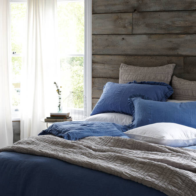 blue linen bedding from Natural Bed Company