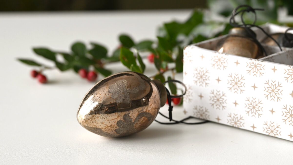 Box of Luxury Glass Christmas Decorations - Antique Gold