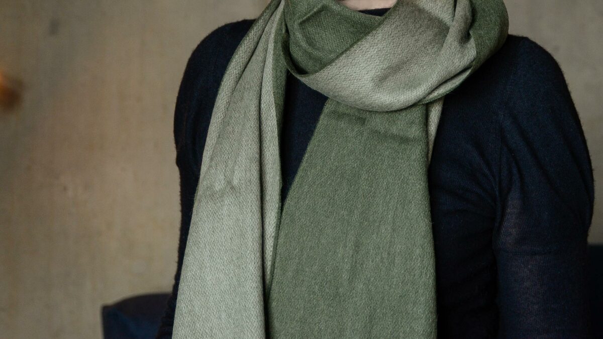 softest alpaca wool scarf in olive green and jade