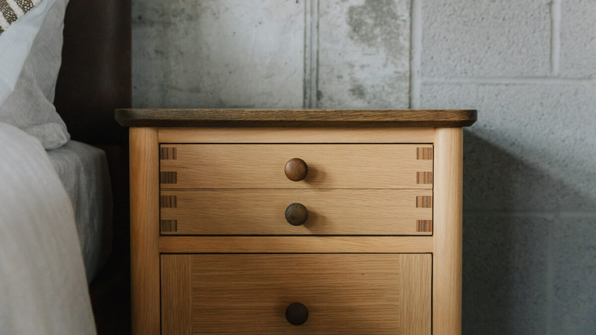 arts and crafts two tone 3 drawer bedside detail