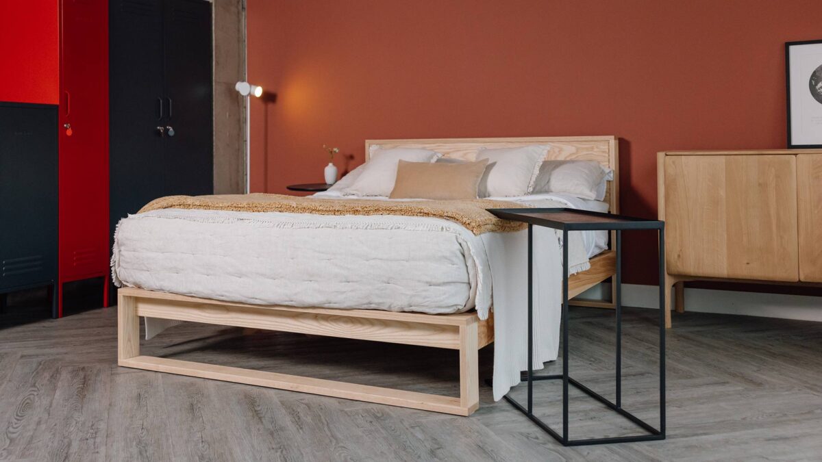 ash Leith bed with ethnicraft table