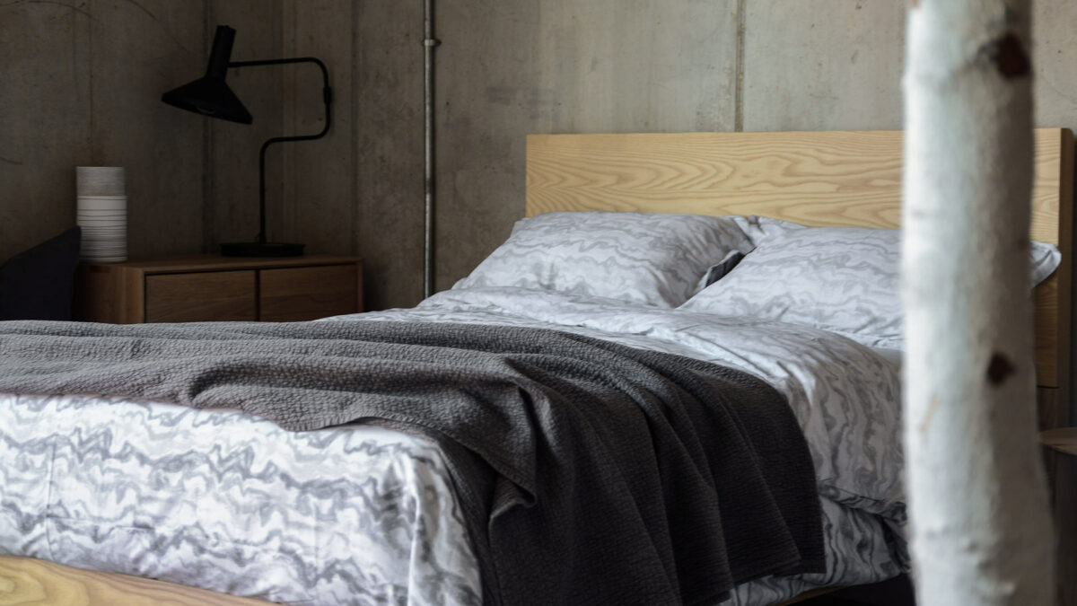 ash bamford bedding with grey marbling print bedding