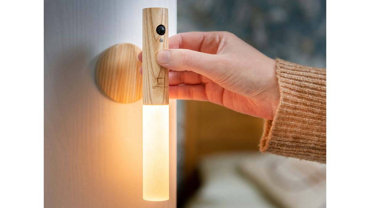 ash wood chargeable table or wall light with optional movement sensor, no wiring required