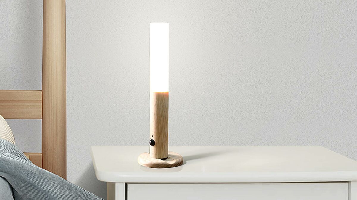 ash wood chargeable table or wall light with optional movement sensor