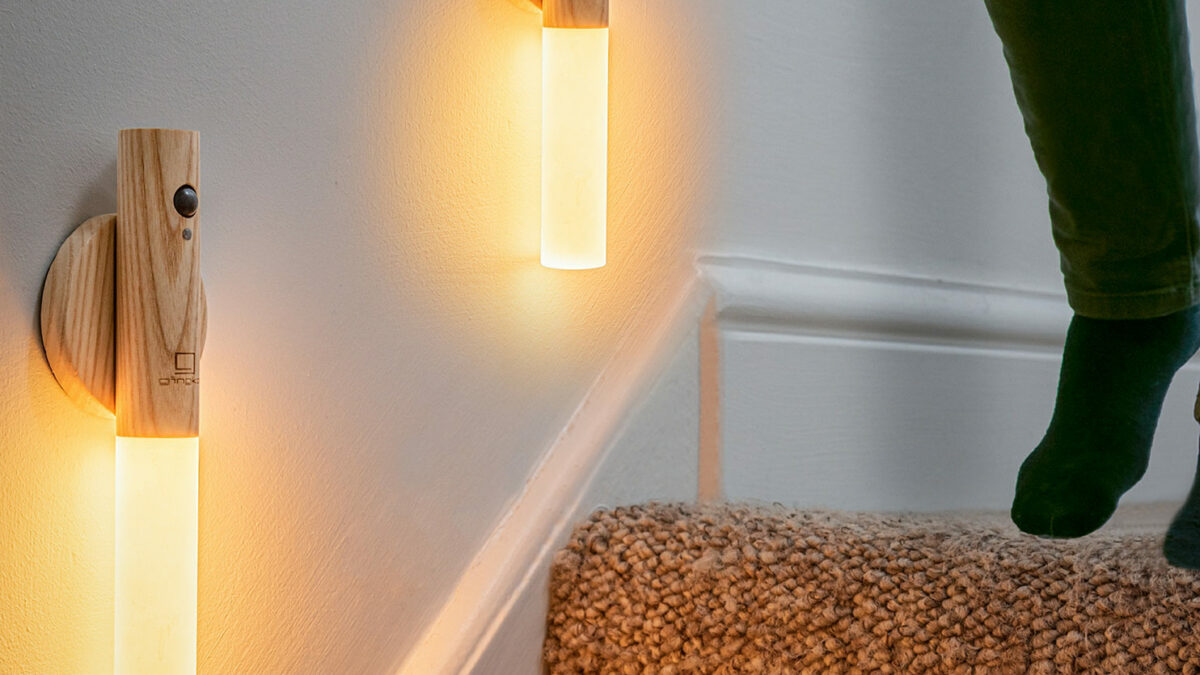 ash wood chargeable table or wall light with optional movement sensor, no wiring required