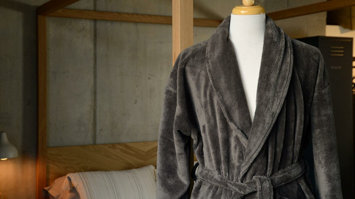 ash brown towelling robe unisex 1920