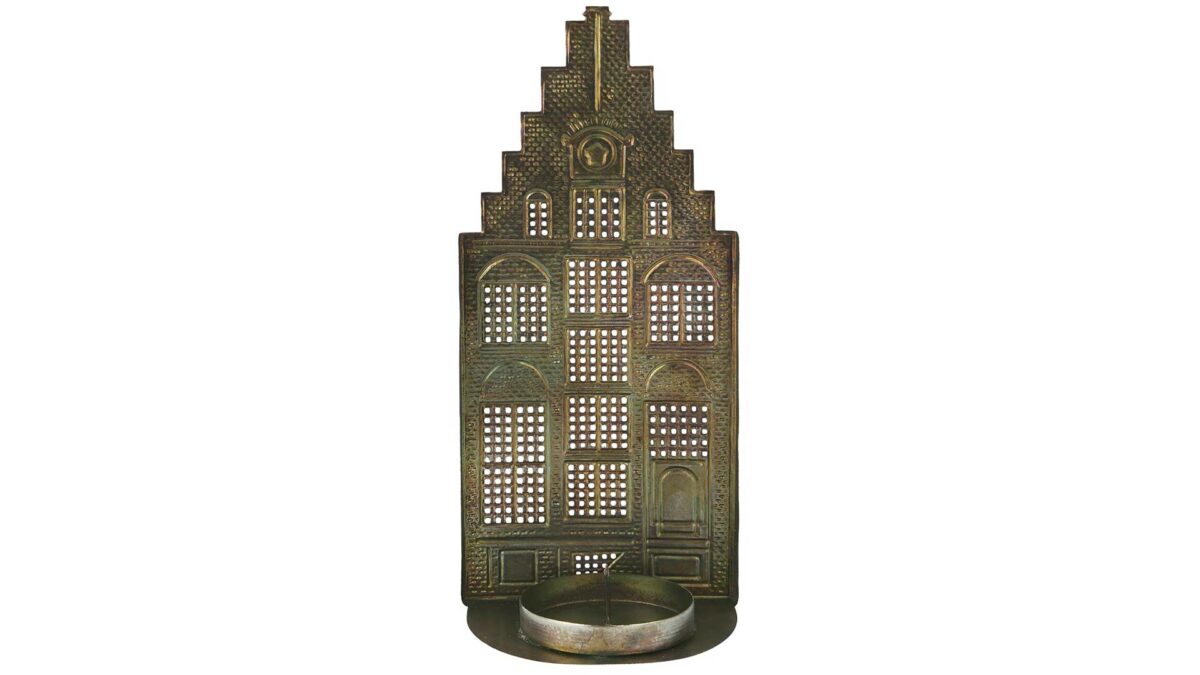back of metal house shape lantern stepped top