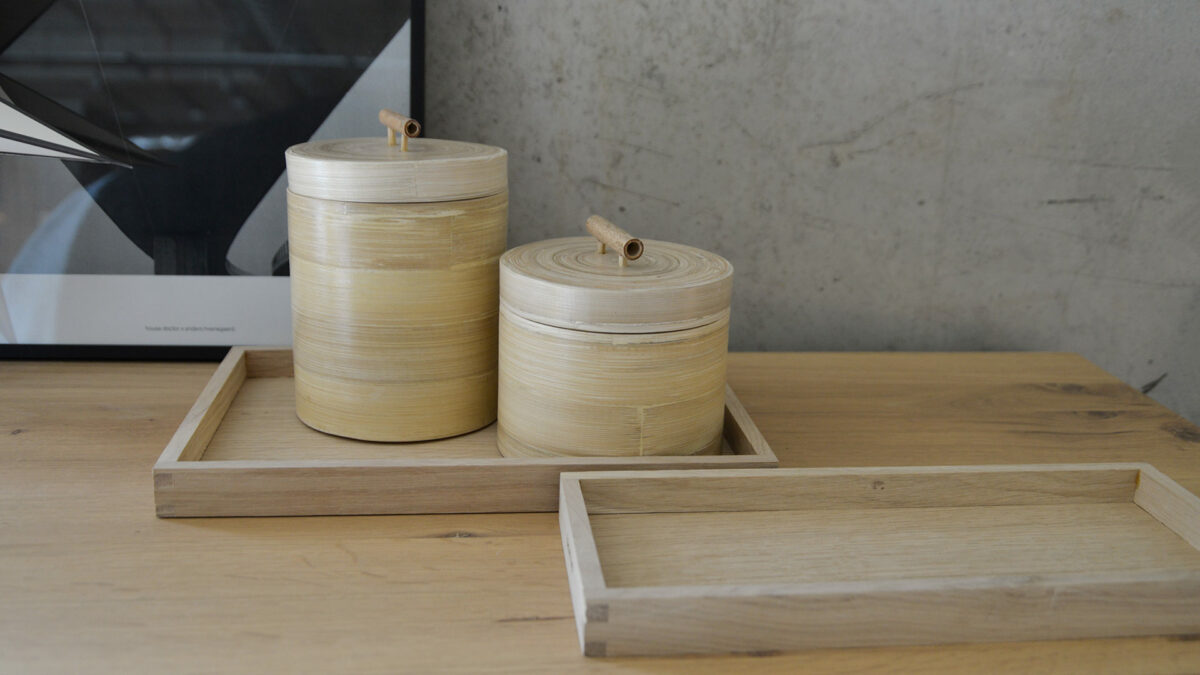 bamboo canisters with wooden trays