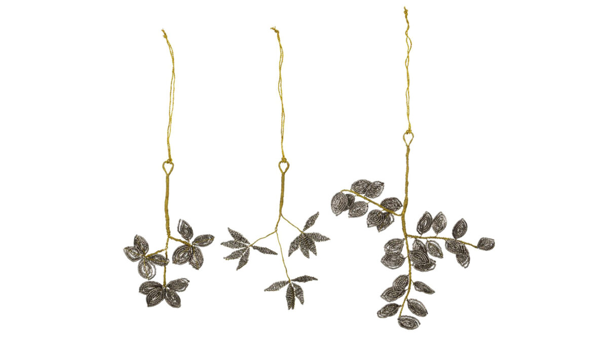 beaded christmas decorations with platinum grey beads