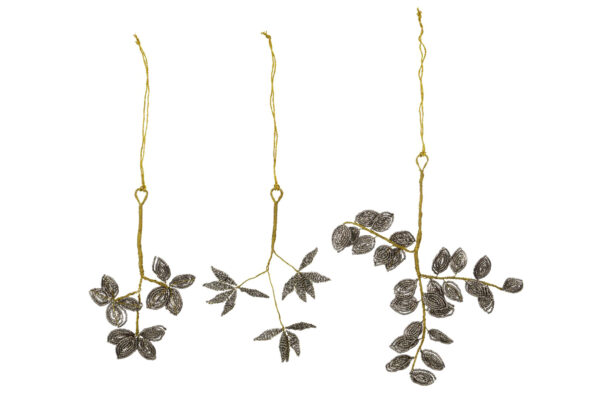 set of 3 beaded branch Christmas decorations