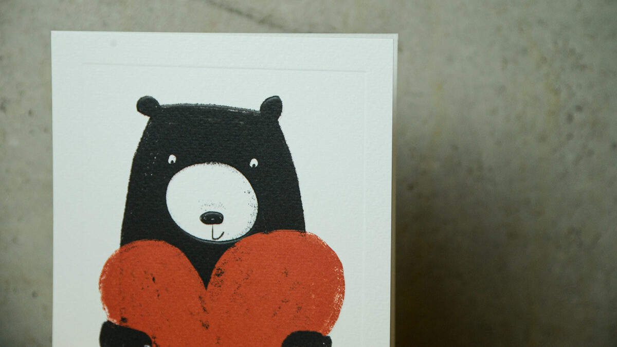 one of a set of greetings cards with a bear print