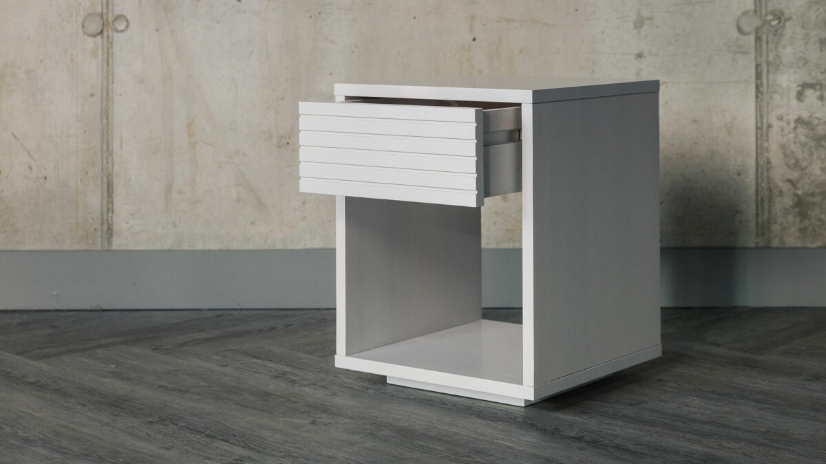 bedside table with grooved drawer front white
