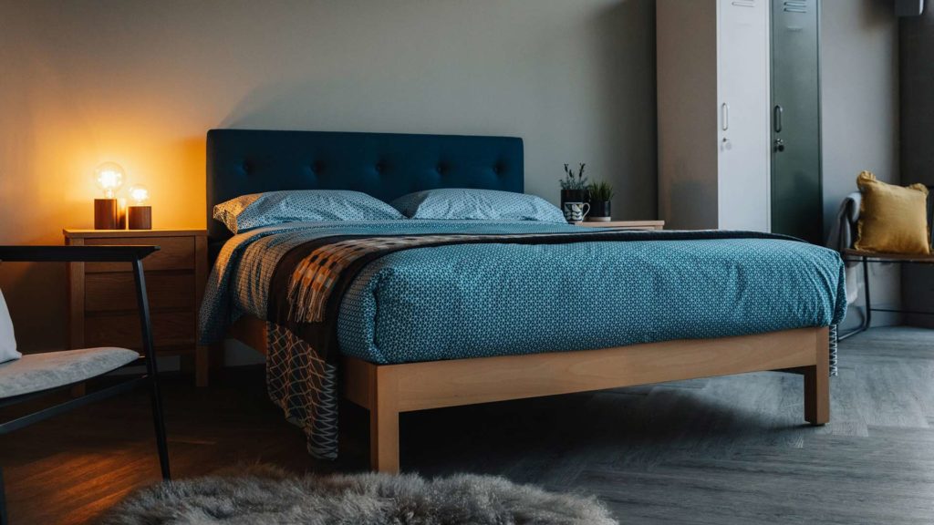 Beech Arran bed with Teal headboard