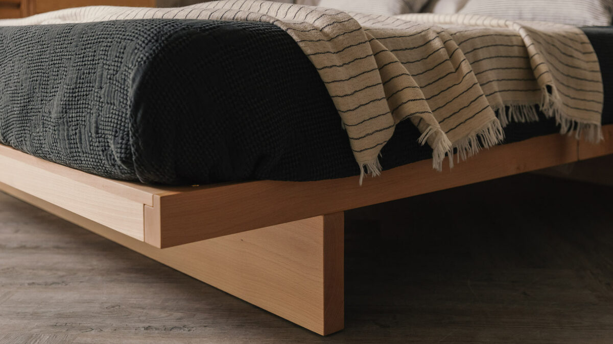 A beech wood Kyoto Japanese style low bed a closer look at the solid wood leg and frame