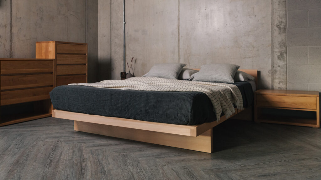 beech kyoto japanese bed with oak storage units