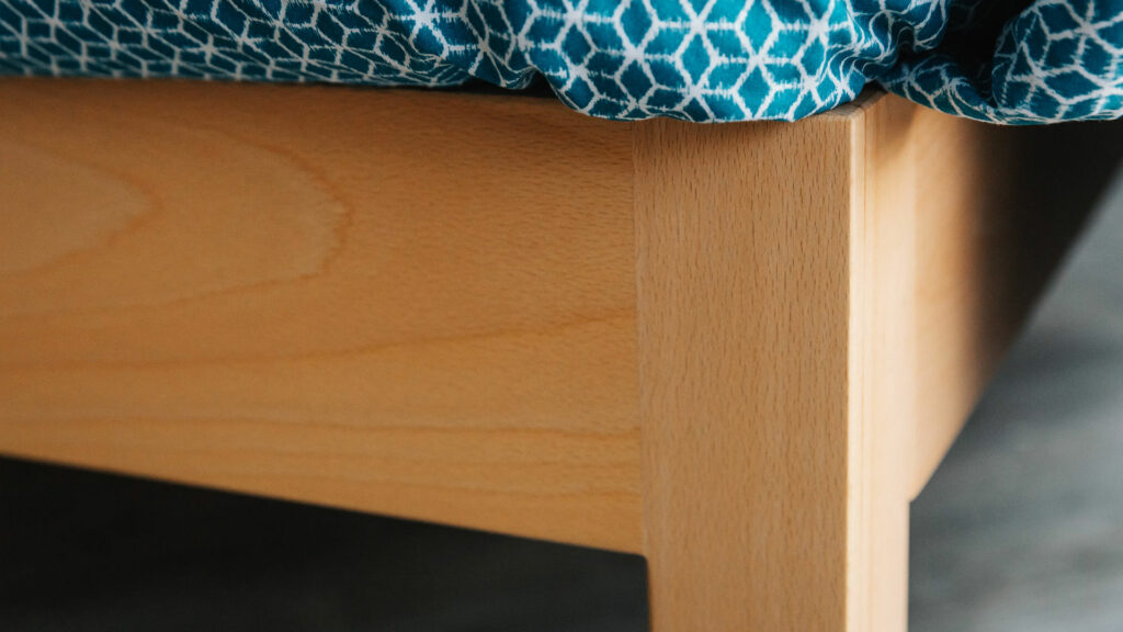 a closer view of the foot end joint of our solid Beech wood Arran bed