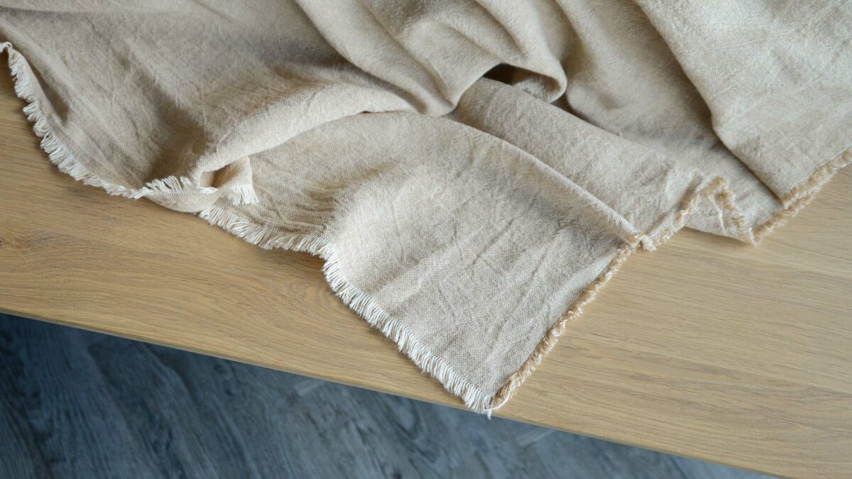 beige cotton and linenblend throw corner detail