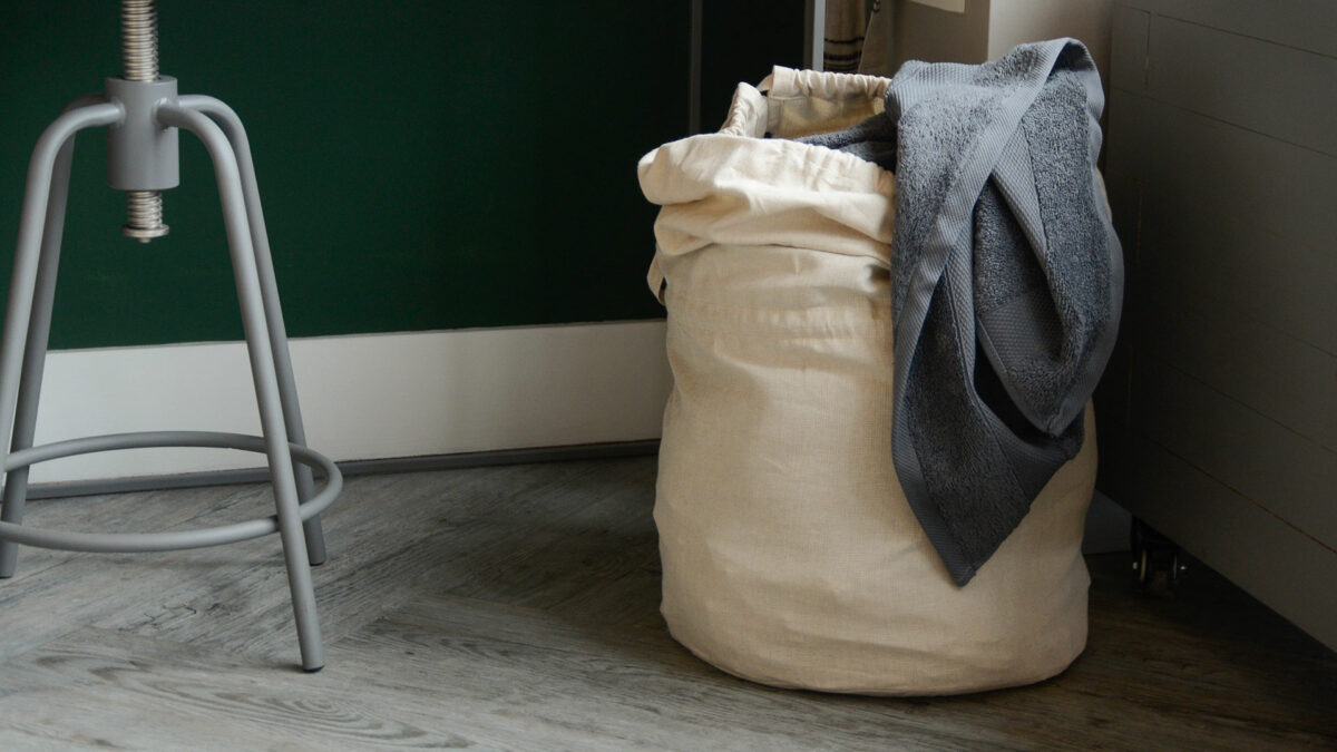 pale beige draw string laundry bag