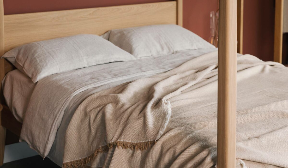 beige organic cotton and linen blend bedspread