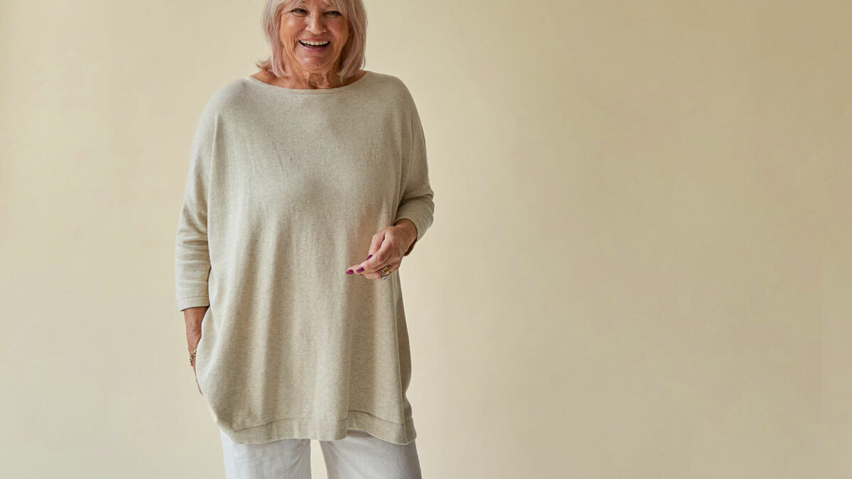 billie boat neck jumper with three quarter sleeves oatmeal