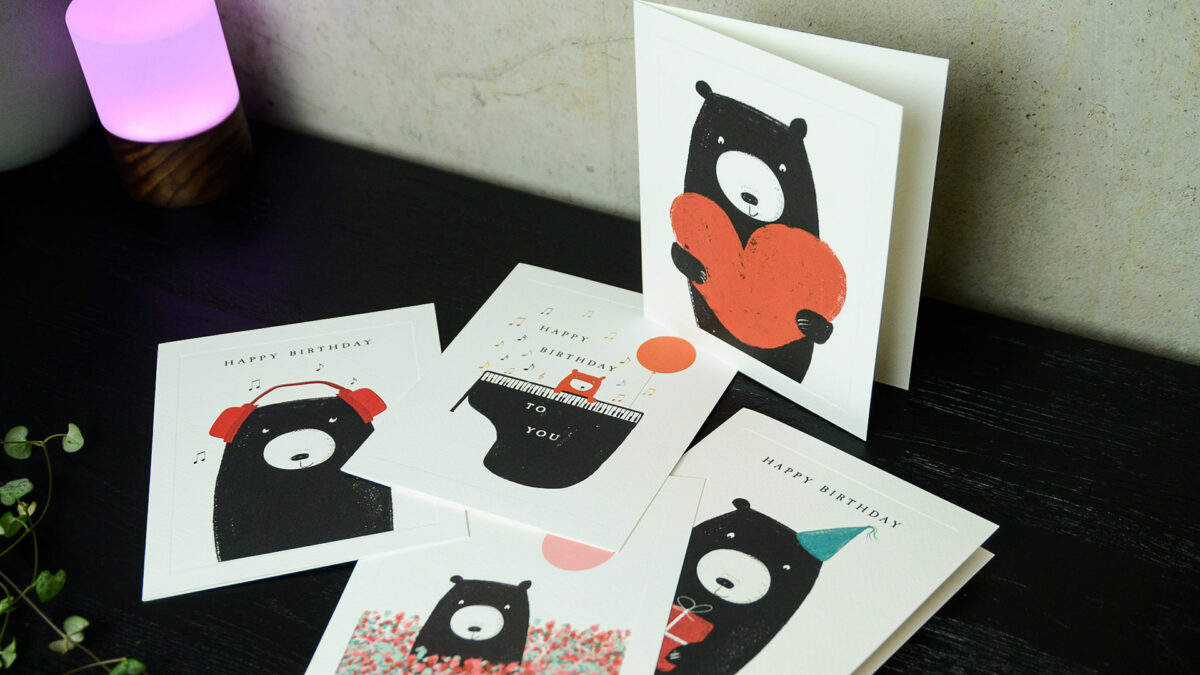 set of cards with cute bears in the design