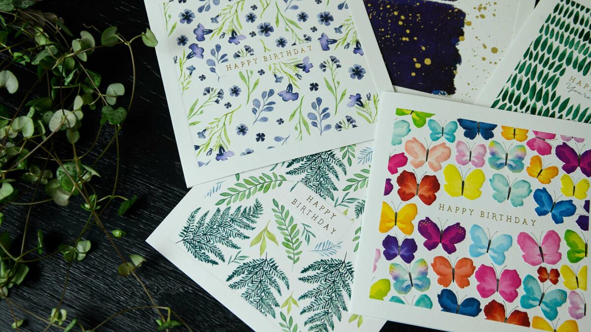 set of nature inspired pretty birthday cards