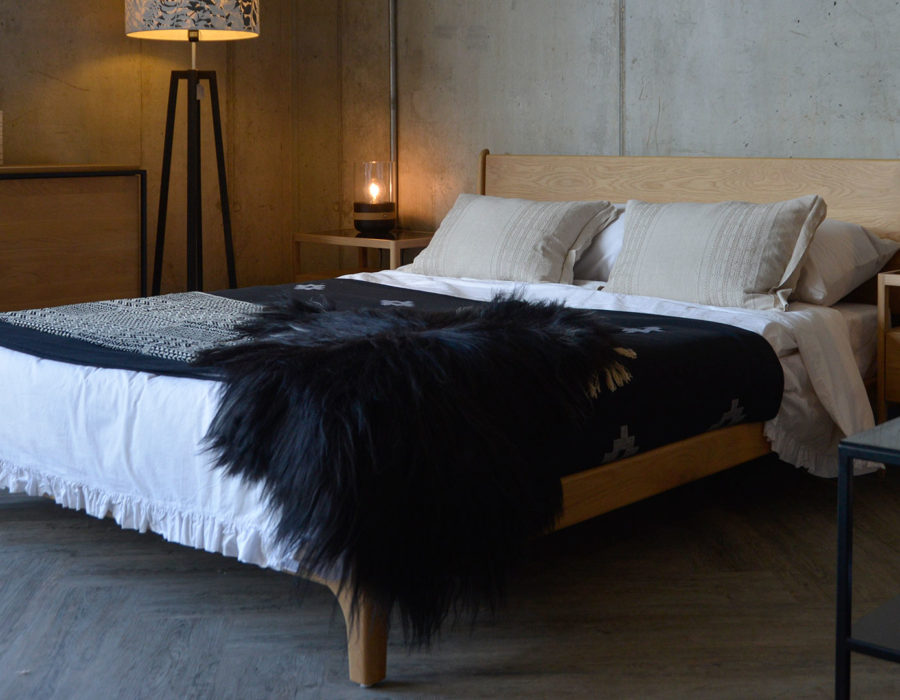 Monochrome bedding gives our hand made wooden Carnaby Bed a Scandi look.