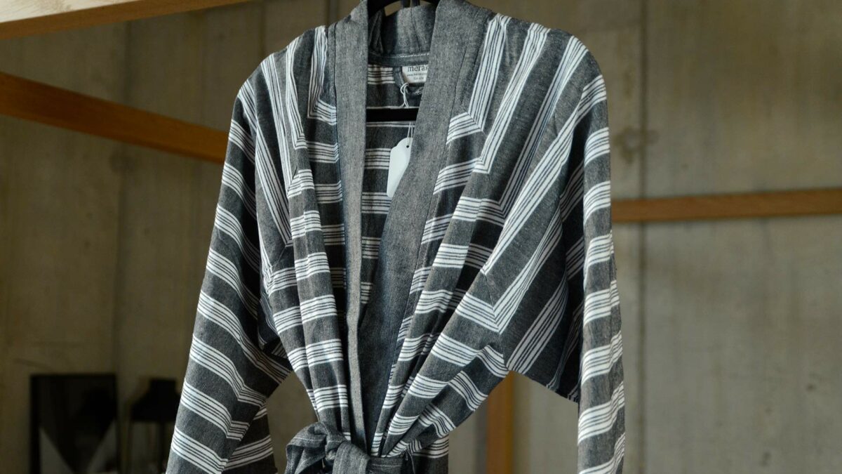 black and white striped cotton robe
