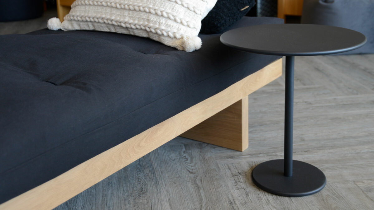 black circular side table by blomus