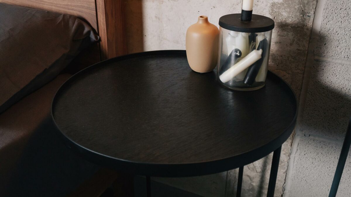 black ethnicraft side table round top detail