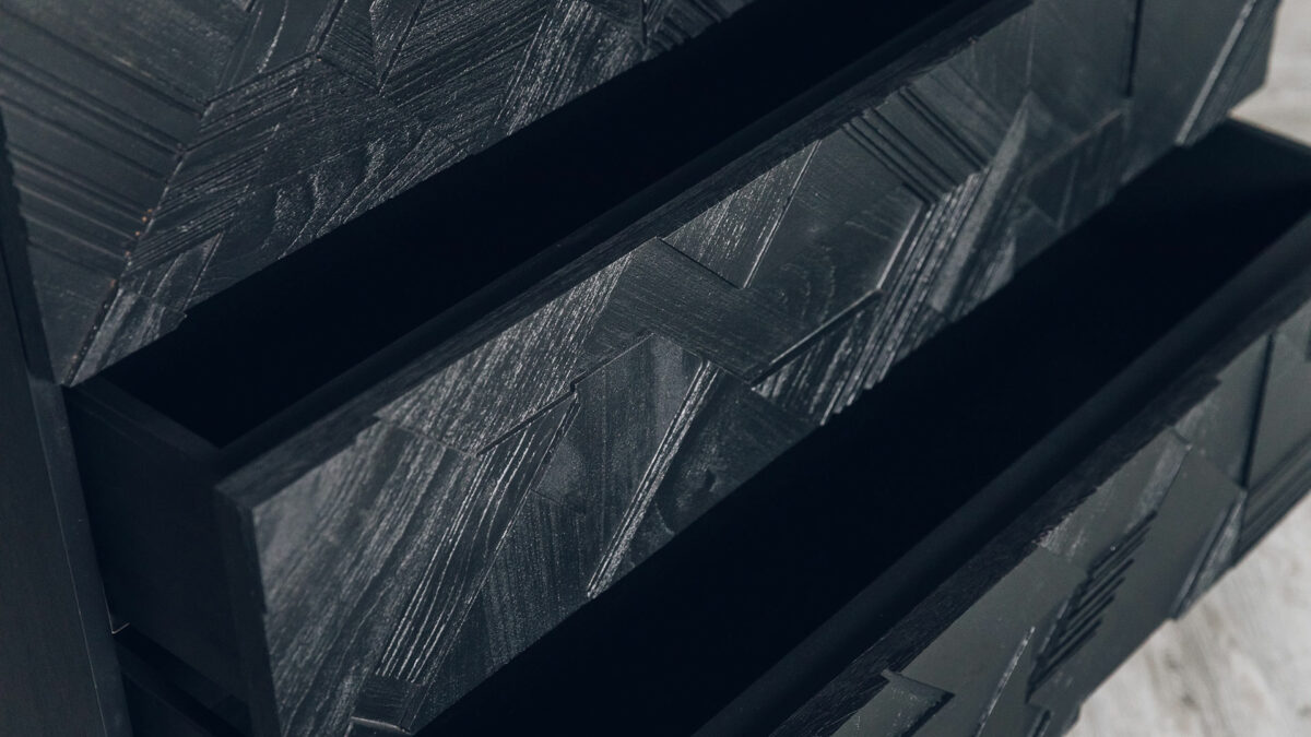 black graphic chest of drawers drawer front detail
