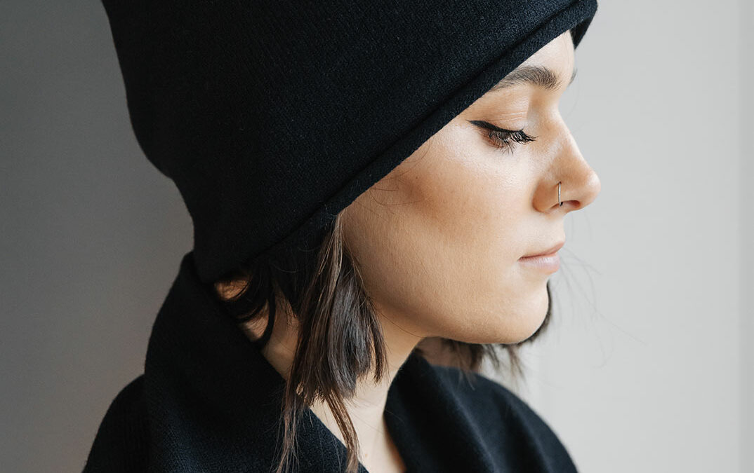 black knitted hat and shawl