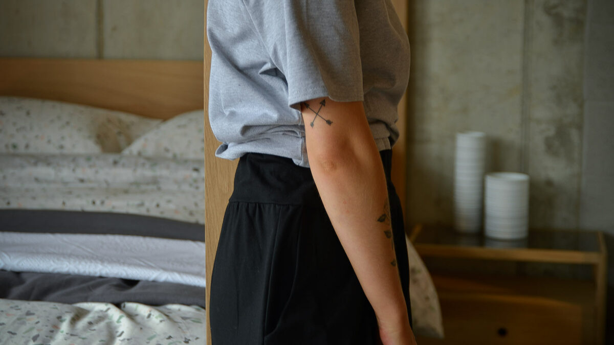 black lounge pants detail