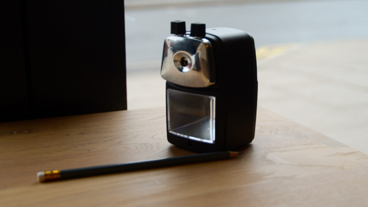 black metal desk top pencil sharpener
