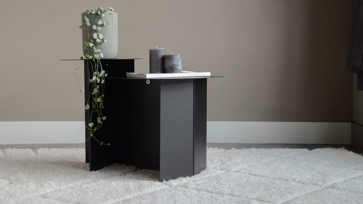 black metal side tables slotted together