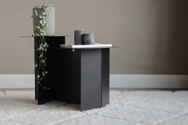 black metal side tables slotted together
