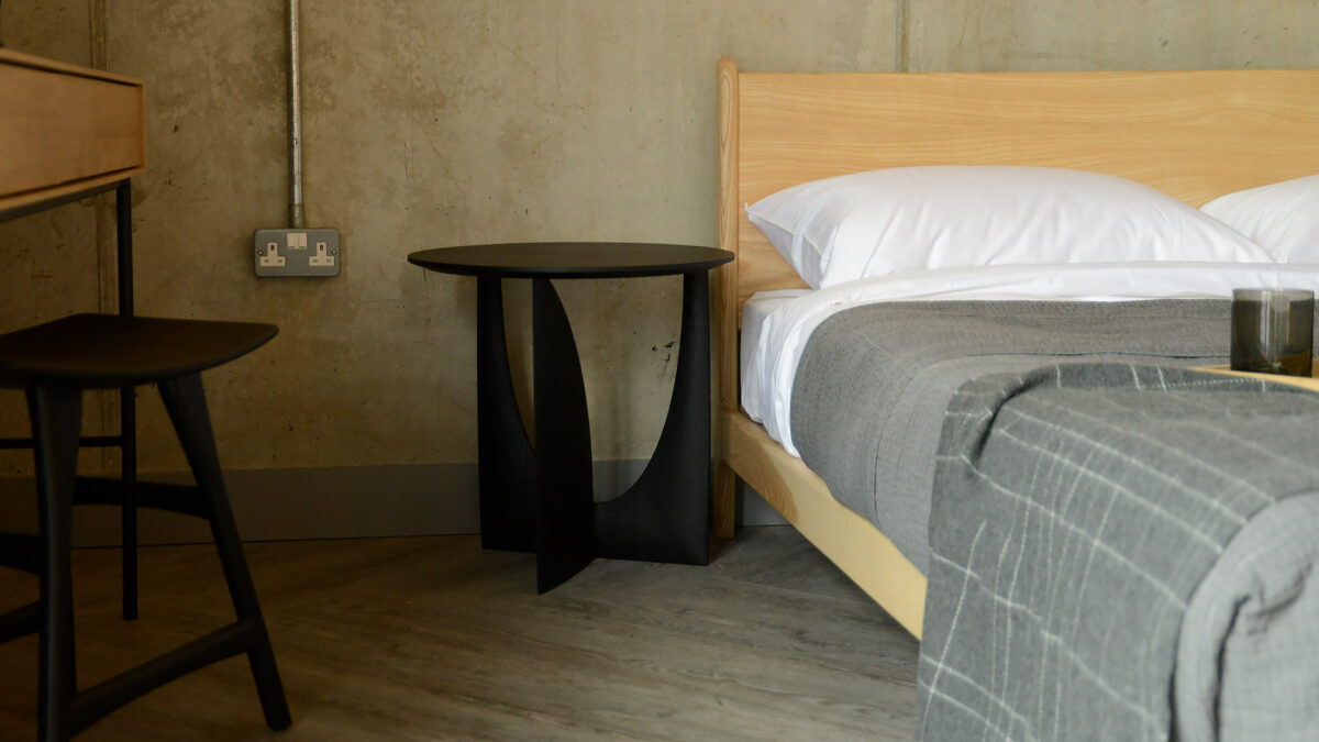 black oak geometric side table