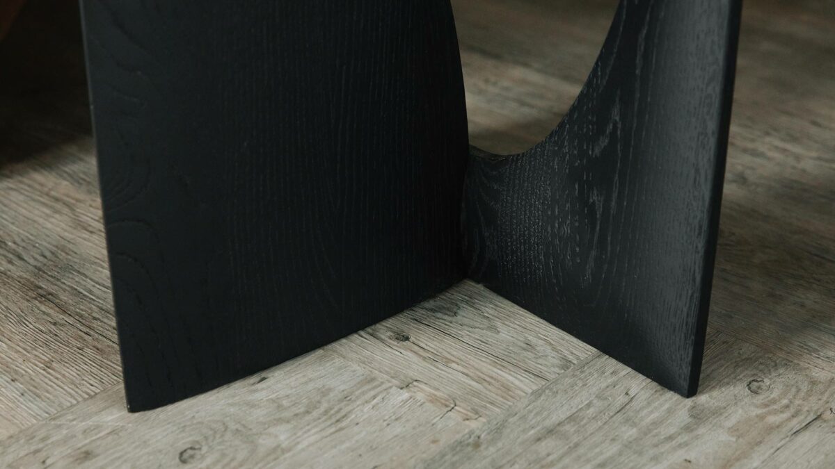black oak side table base detail