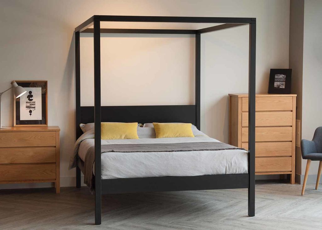 Our solid wood Orchid 4 poster bed in black painted Oak