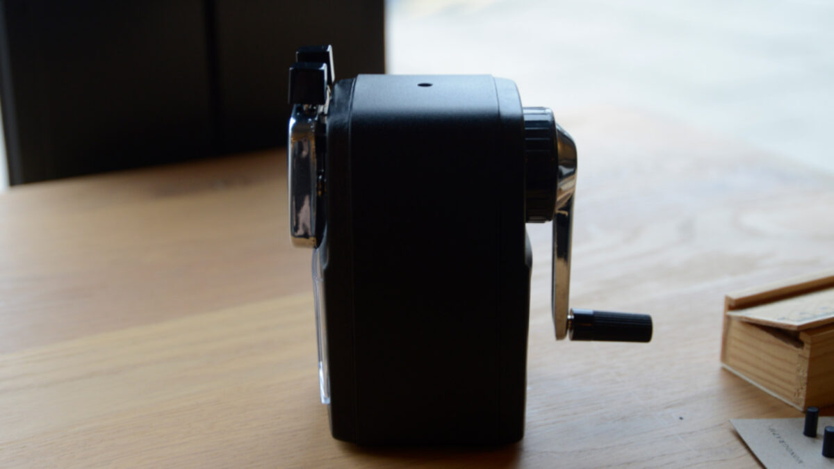 black pencil sharpener side view