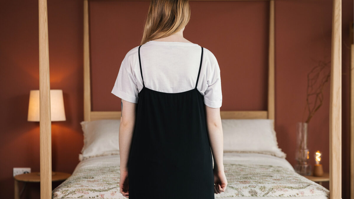 black slip dress back