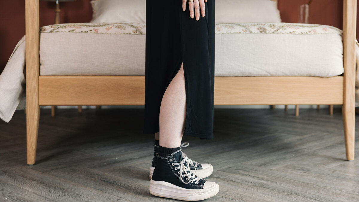 black slip dress side split