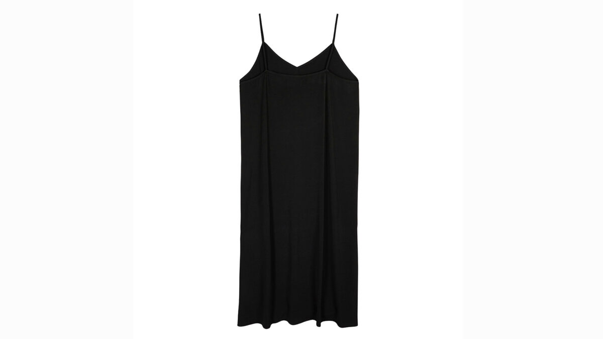 black slip dress with slit back