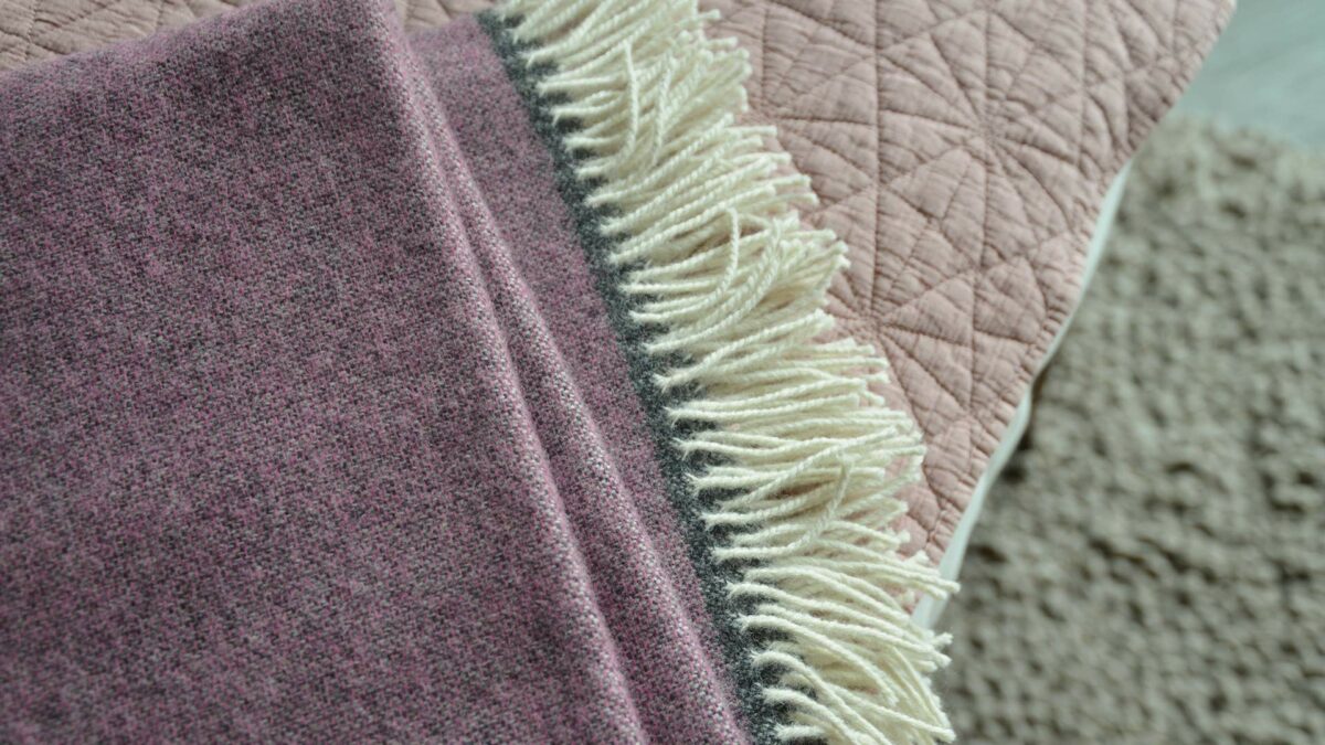 blackberry marl throw with grey edge