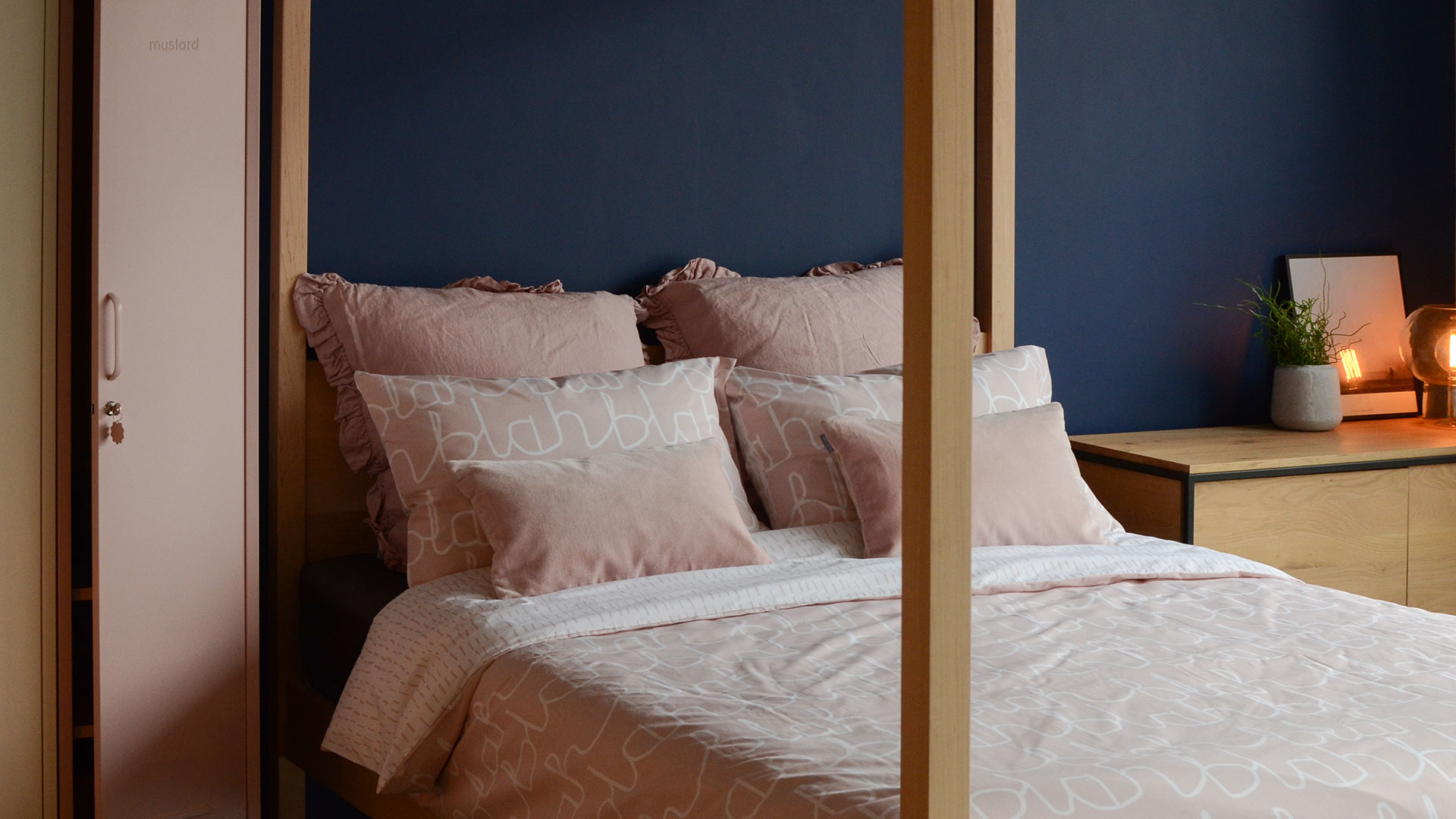 Blush Pink Duvet Set Blah Blah Print Natural Bed Company