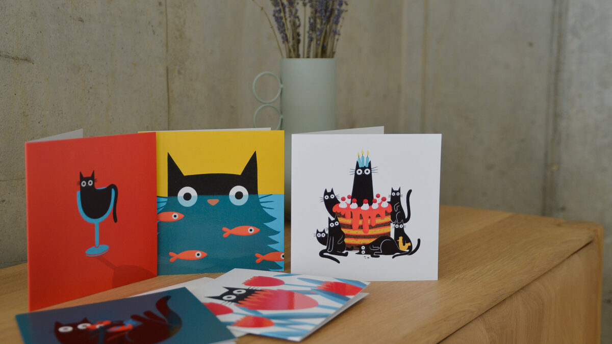 Set of Five Black Cat Cards - Image 6