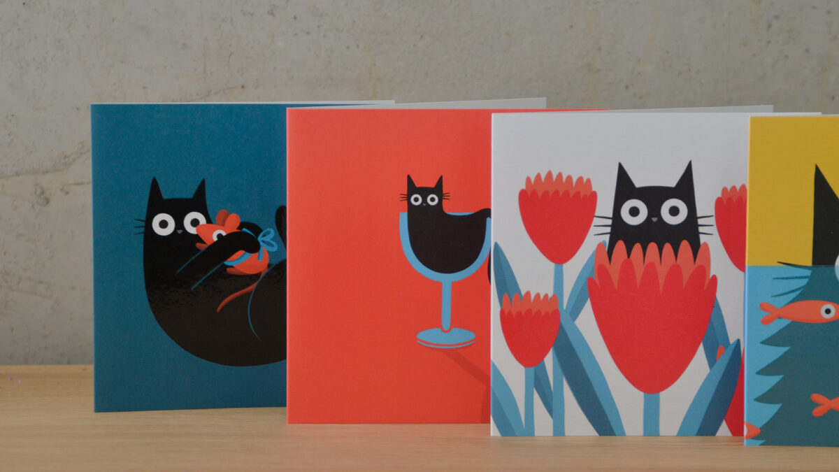 Set of Five Black Cat Cards - Image 4