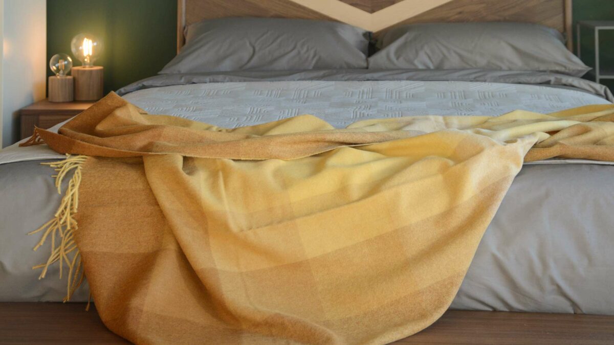 block pattern throw in yellows