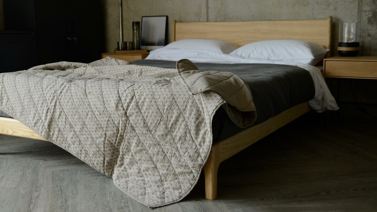 block print look cotton quilt in mushroom
